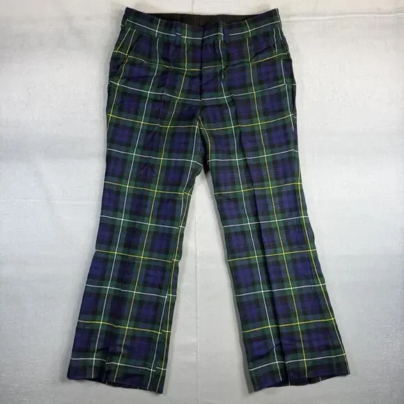 Vintage The Scotch House Pants Mens 35x28* Blue Green Tartan Plaid Wool Scottish - Picture 1 of 9